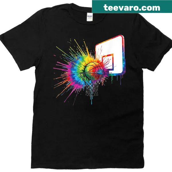 Basketball-themed T-shirt with paint splatter and hoop design