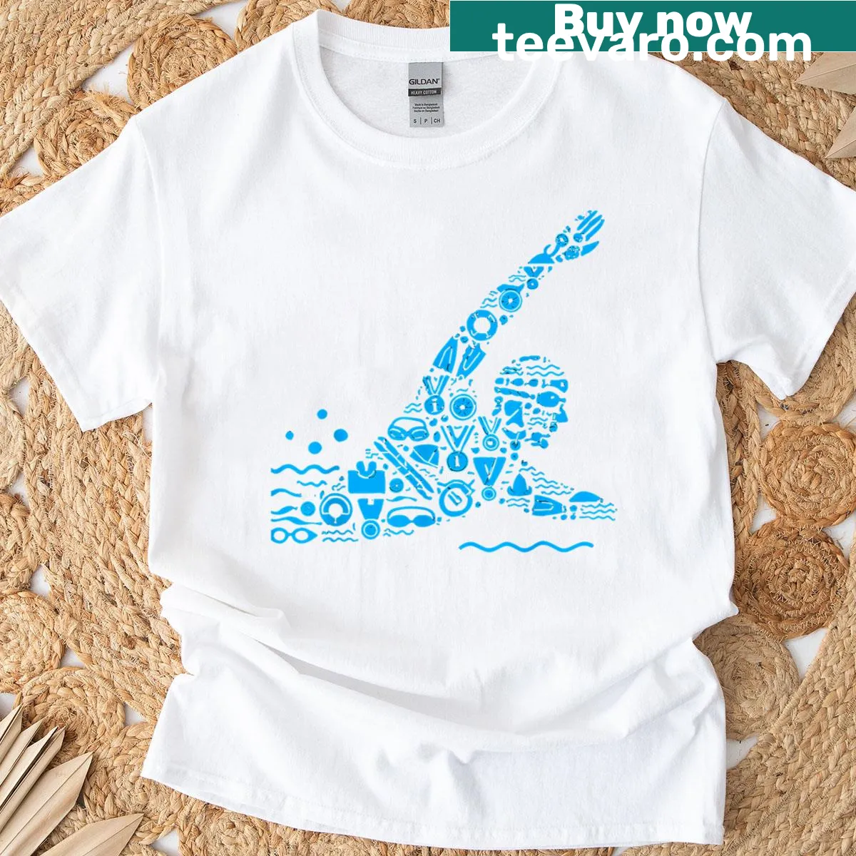 Typographic T-shirt for swimmer dads with 'Swimmer Dad' text — on a men's t-shirt