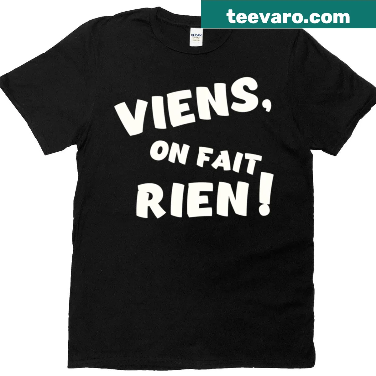 Hand-lettered T-shirt with the phrase Come On We Do Nothing — on a men's t-shirt