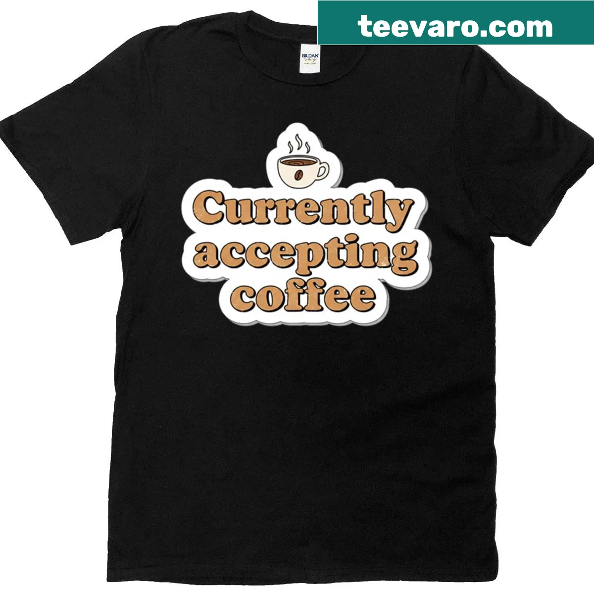 Funny t-shirt with 'Currently Accepting Coffee' text for students — on a men's t-shirt