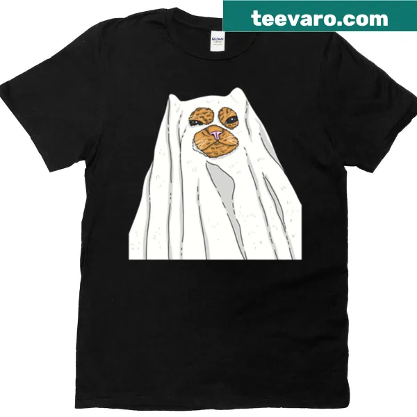 Adorable kitten dressed as a ghost graphic t-shirt