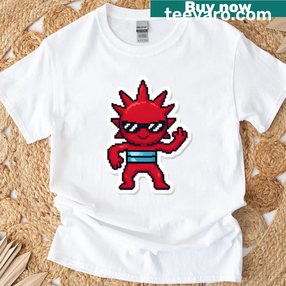 Oversized T-shirt with cute pixel art alien stickers design — on a men's t-shirt