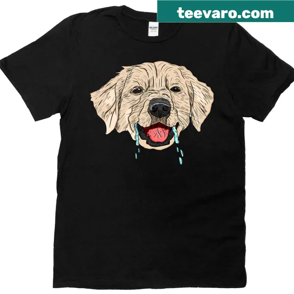 Adorable illustration of a slobbering Golden Retriever on a t-shirt
