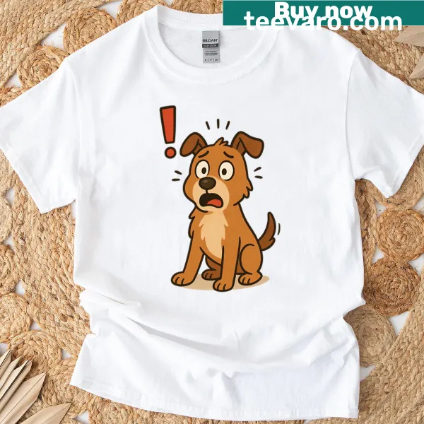 Oversized t-shirt featuring a cute surprised dog graphic