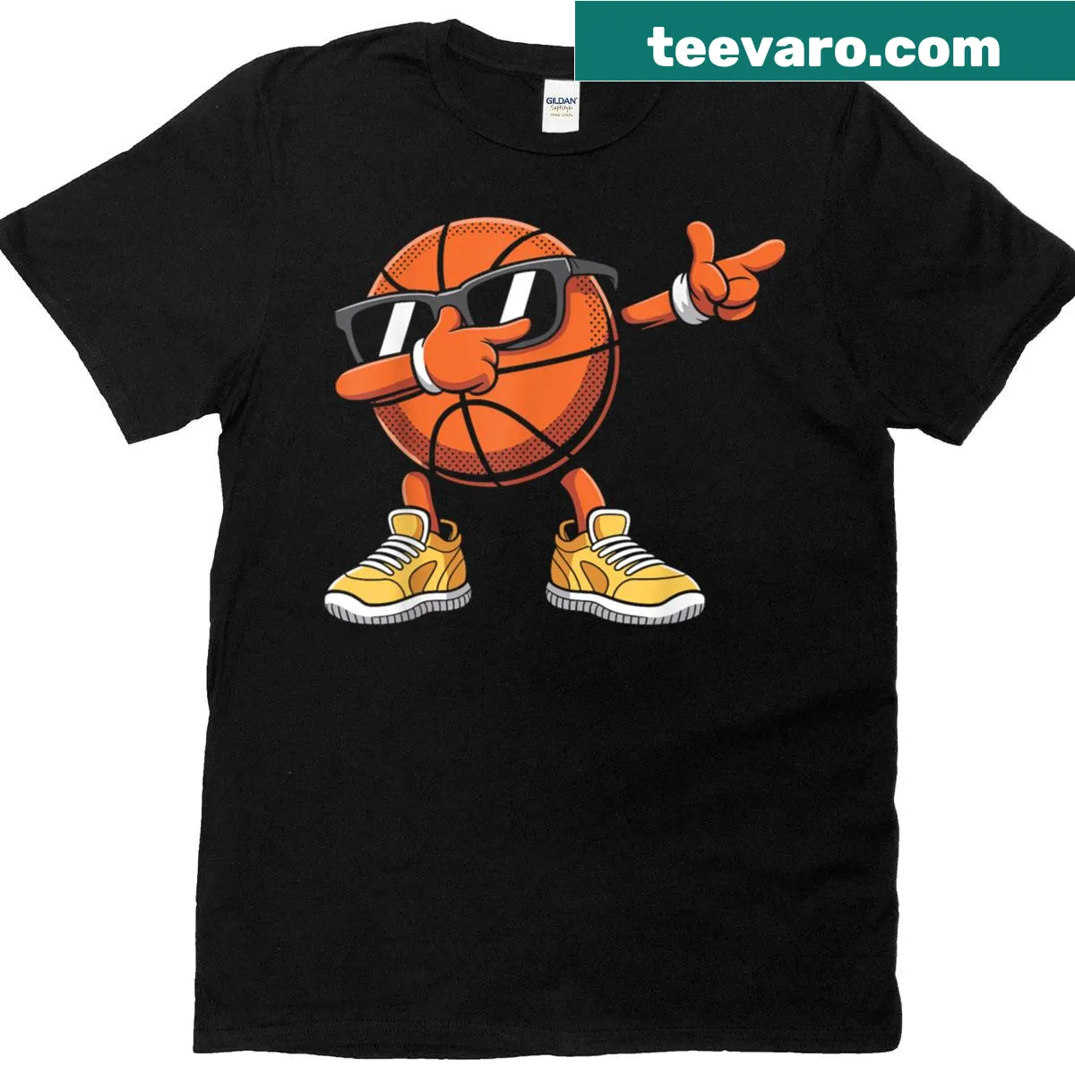 Cartoon basketball performing a dab on a t-shirt — on a men's t-shirt