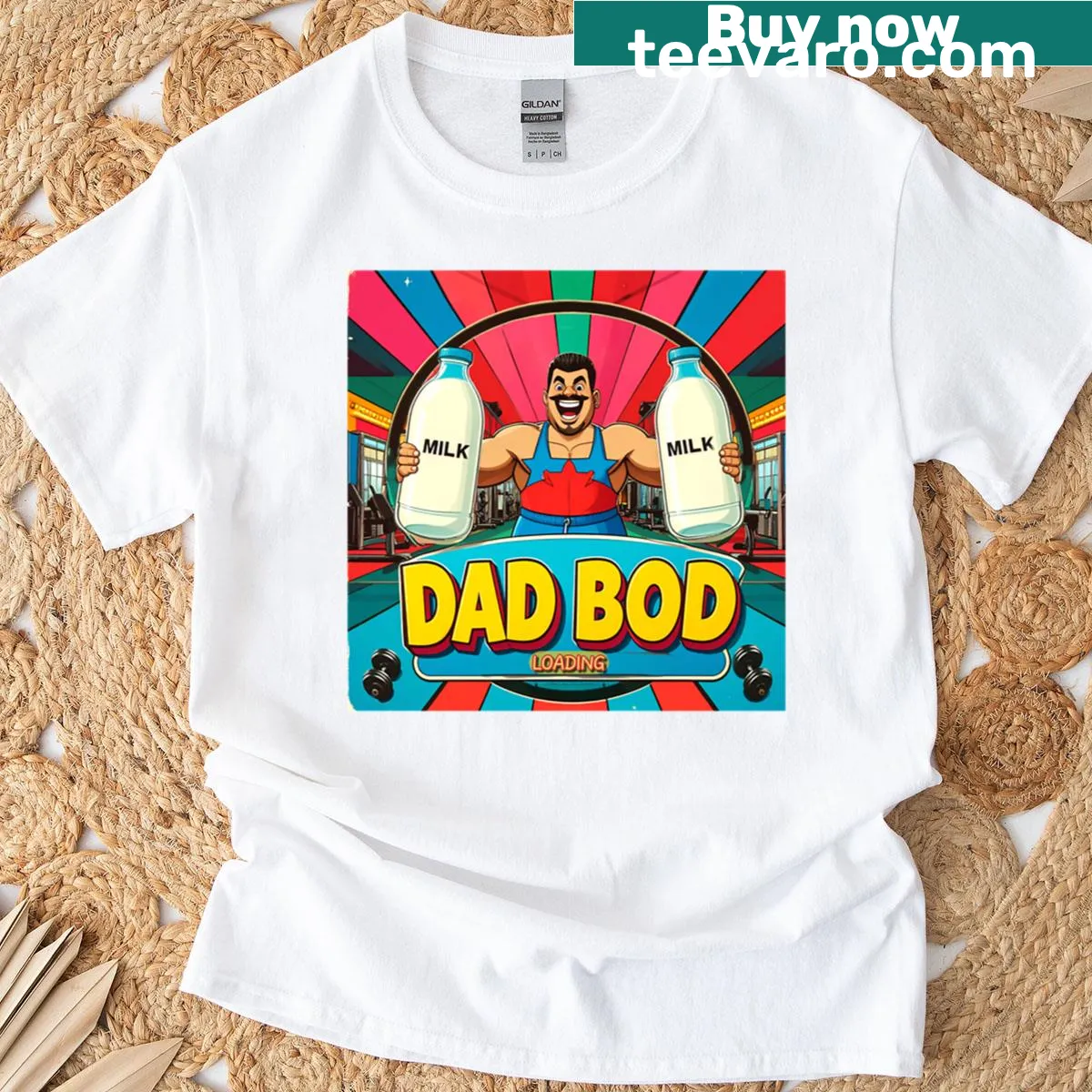 Retro Dad Bod Loading T-shirt with playful graphic — on a men's t-shirt