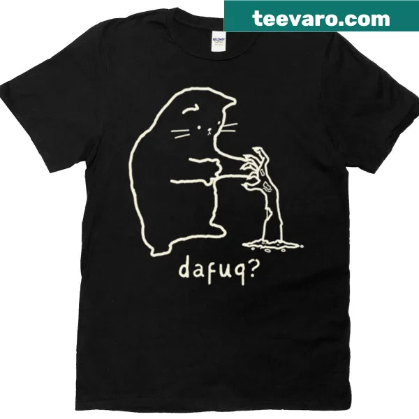 Cat reacting to a zombie hand design t-shirt