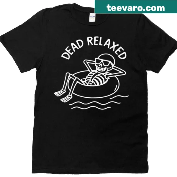 T-shirt featuring a skeleton floating on an inflatable ring