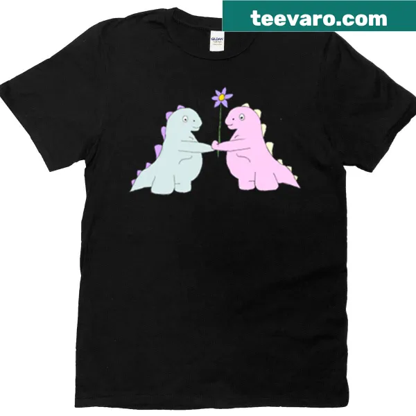 Oversized T-shirt featuring a dinosaur with flowers in a sticker style