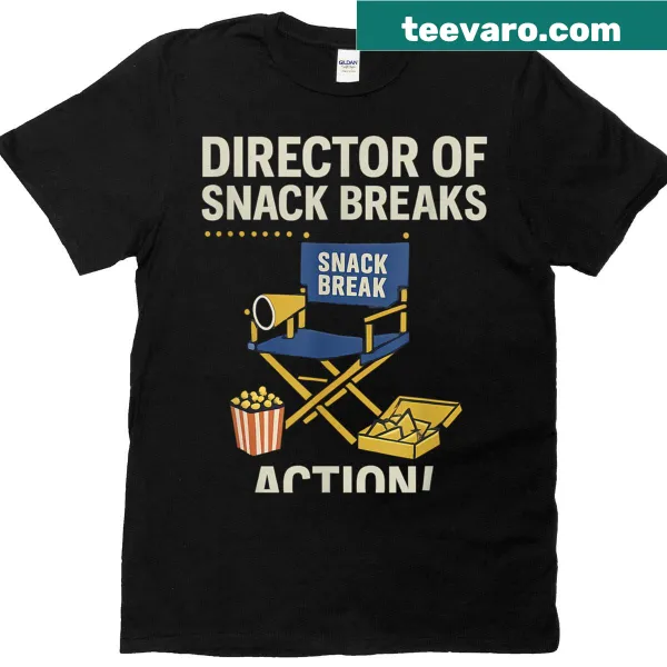 Humorous text design 'Director Of Snack Breaks' on a t-shirt