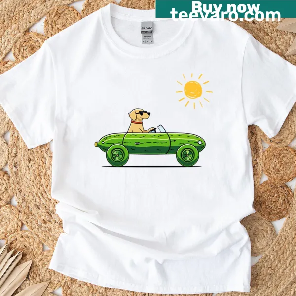 Illustration of a dog looking out of a car window on a t-shirt