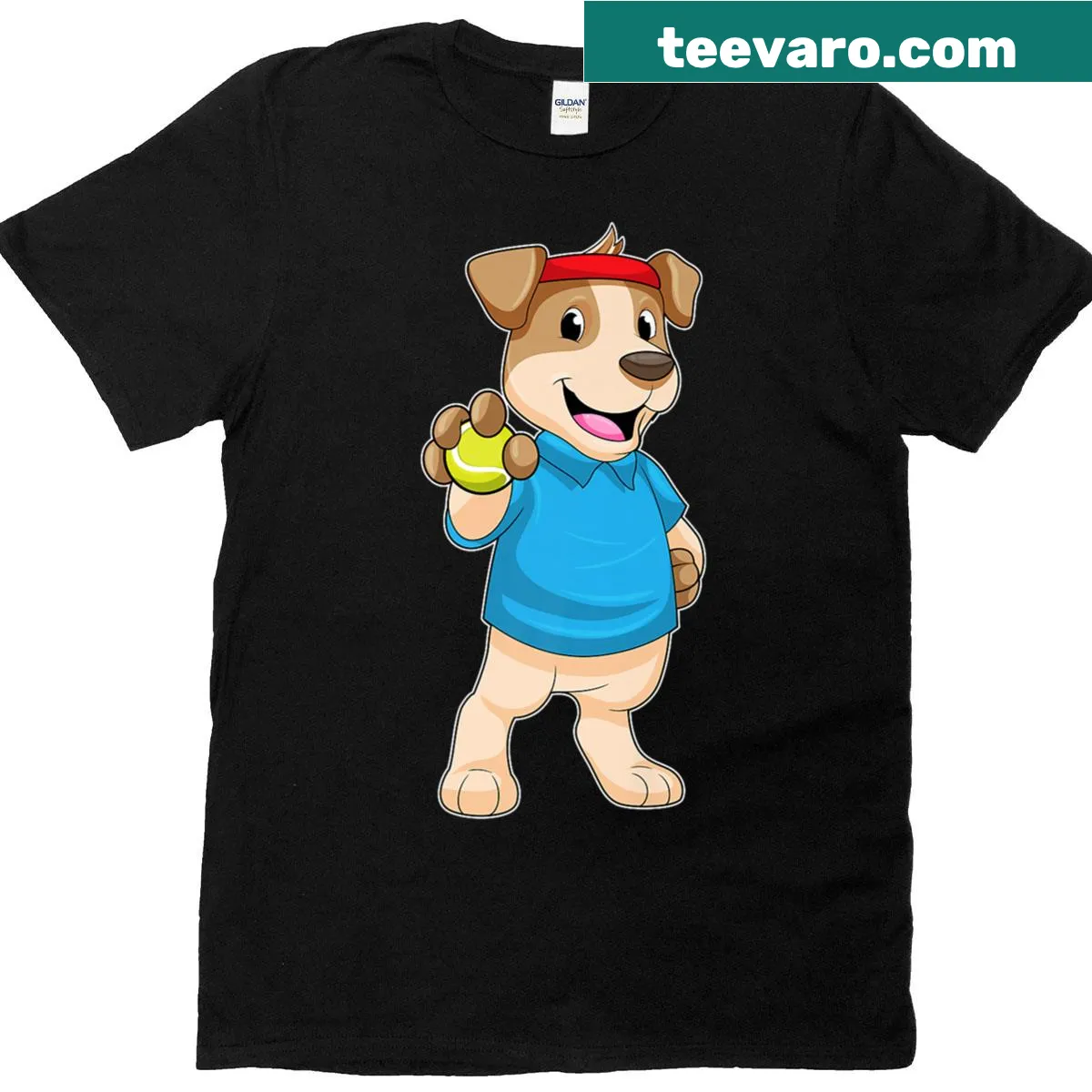 Playful dog and tennis ball graphic t-shirt for dog lovers — on a men's t-shirt