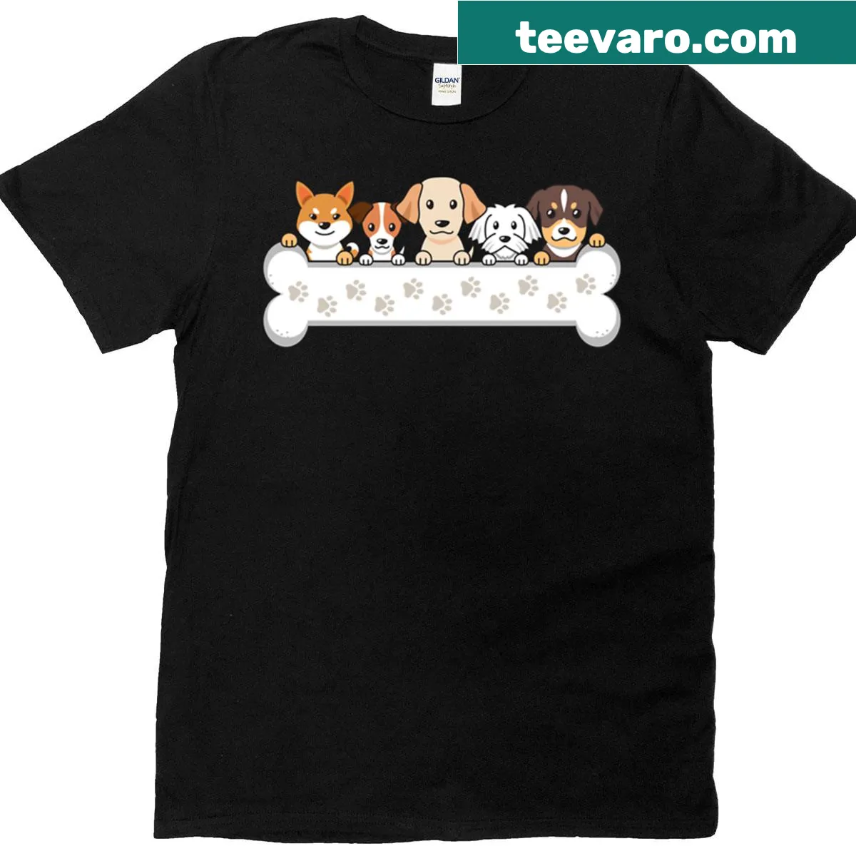 Cute illustration of dogs playing with bones on T-shirt — on a men's t-shirt