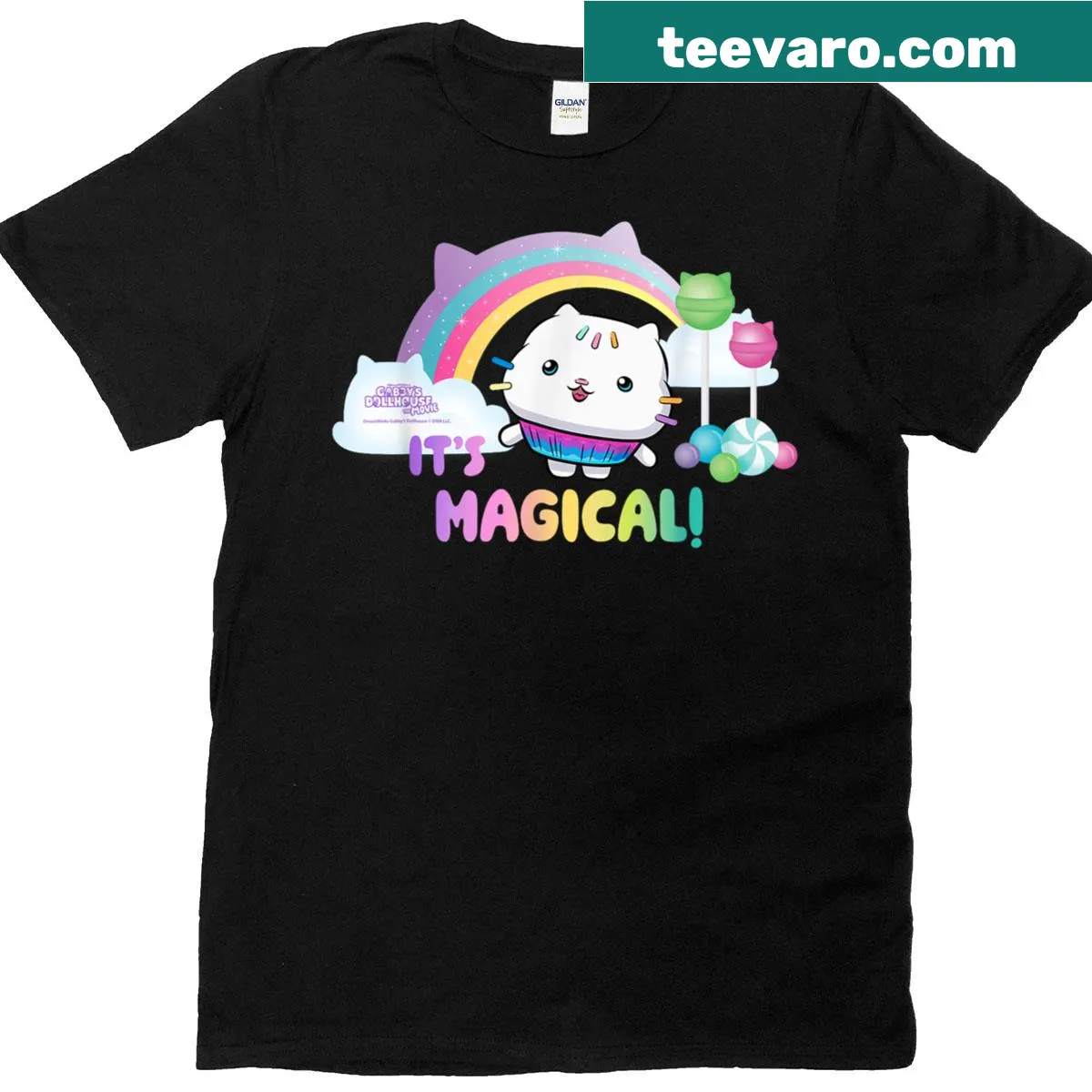Gabby's Dollhouse themed T-shirt with whimsical designs — on a men's t-shirt
