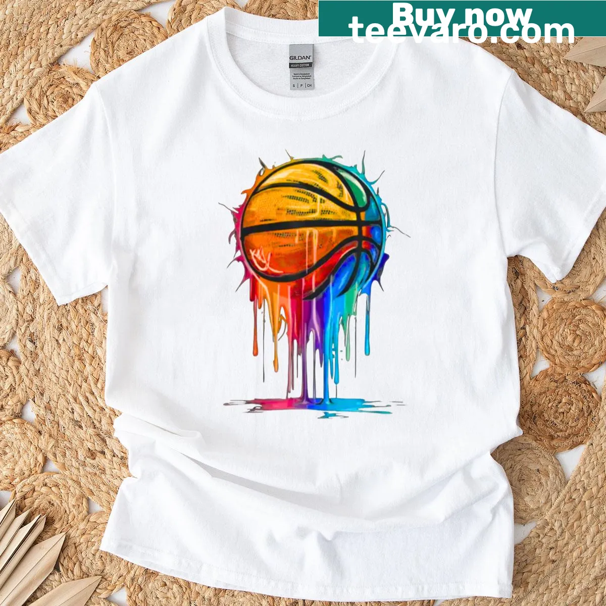 Dynamic basketball graphic featuring the phrase 'Drip Game Strong'. — on a men's t-shirt