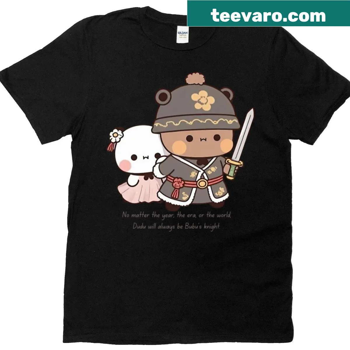 Couple t-shirt with cartoon characters Bubu Dudu Panda and Brownie Bear — on a men's t-shirt