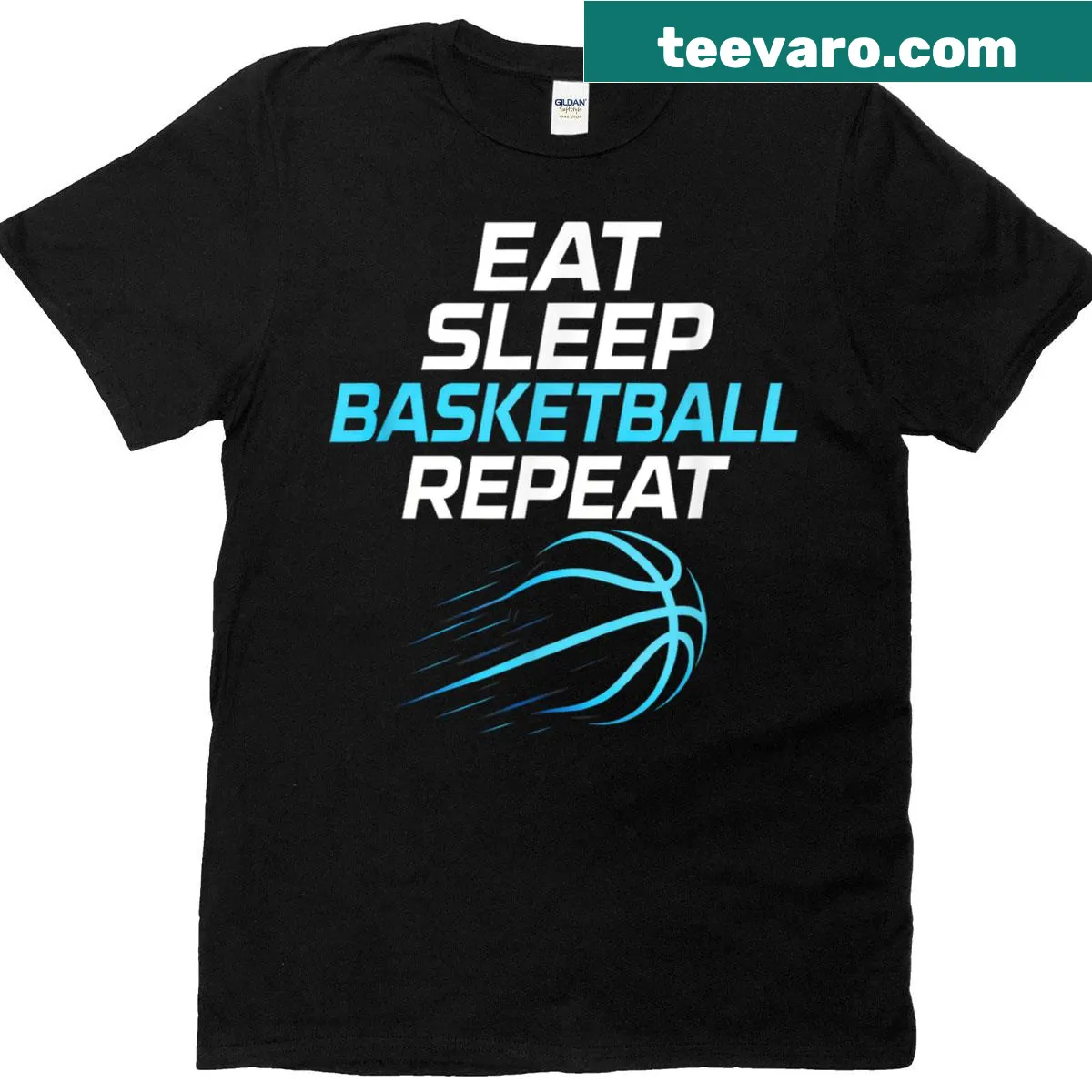 T-shirt with the phrase 'Eat Sleep Basketball Repeat' — on a men's t-shirt