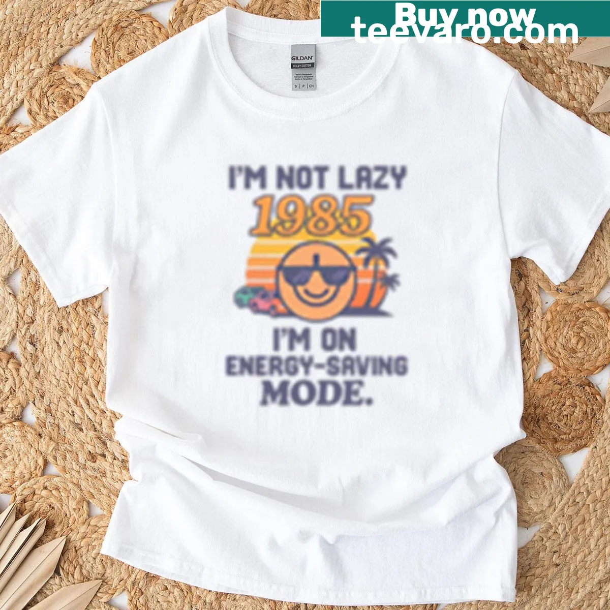 Nostalgic Energy-saving Mode 1985 graphic T-shirt — on a men's t-shirt
