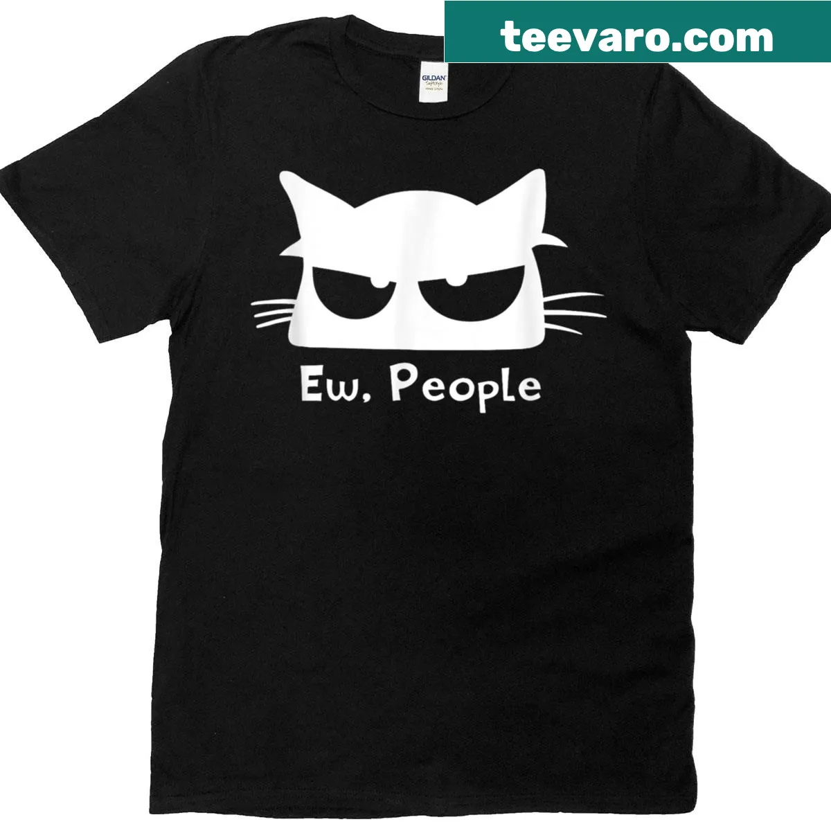 Cute cat silhouette with the phrase 'Ew People' on a t-shirt — on a men's t-shirt