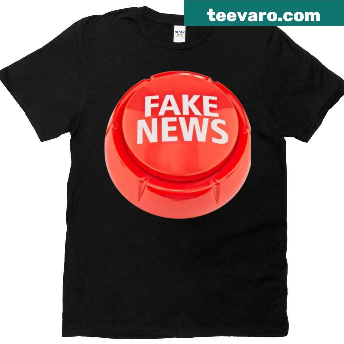 Bold typography graphic with the text 'Fake News' on a T-shirt — on a men's t-shirt