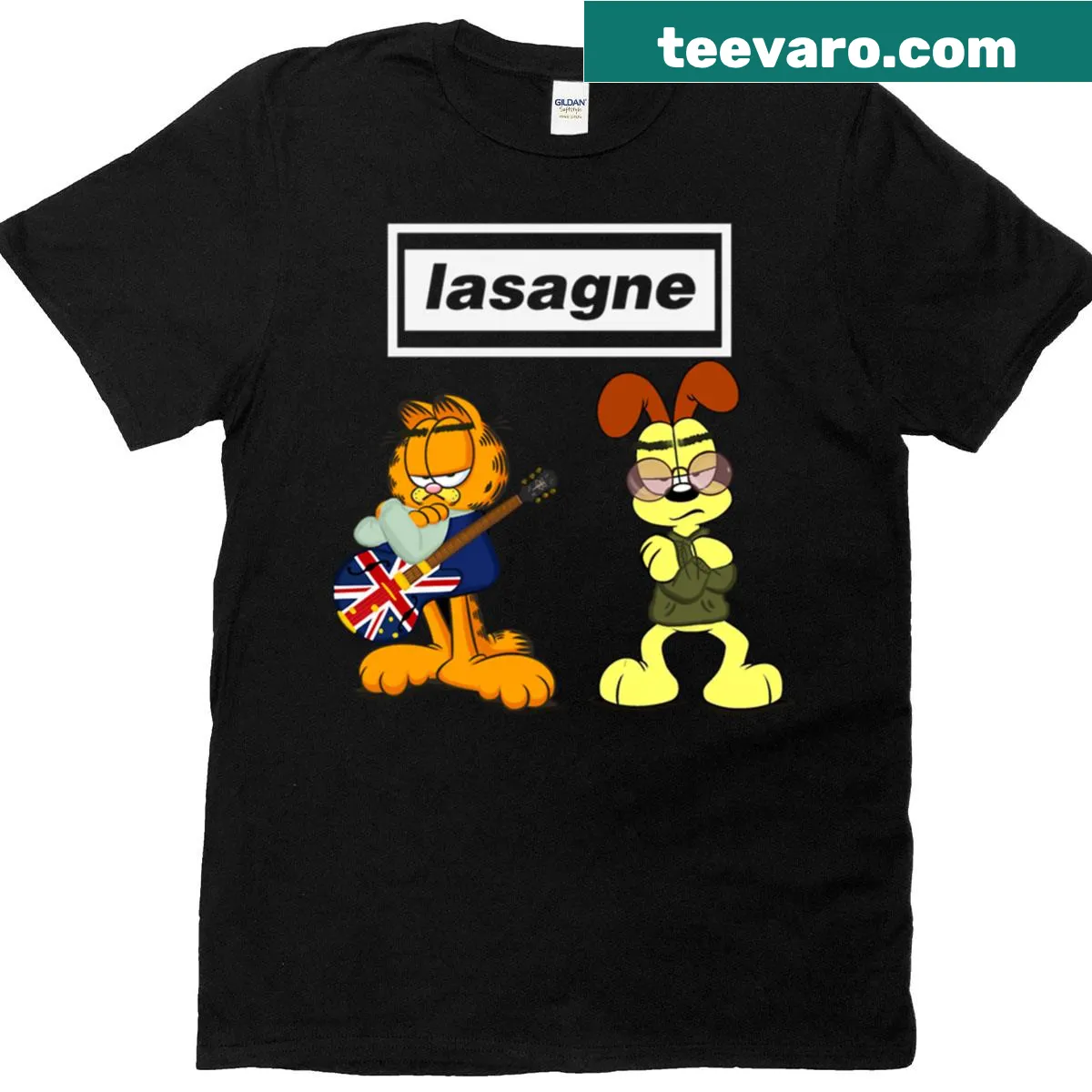 T-shirt with a white logo asking 'Fancy Some Lasagne?' — on a men's t-shirt