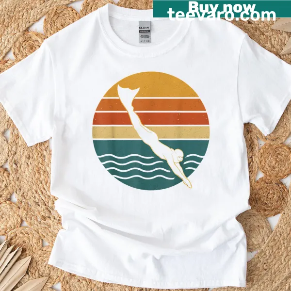 Retro finswimming t-shirt with swimmer graphic and bold lettering