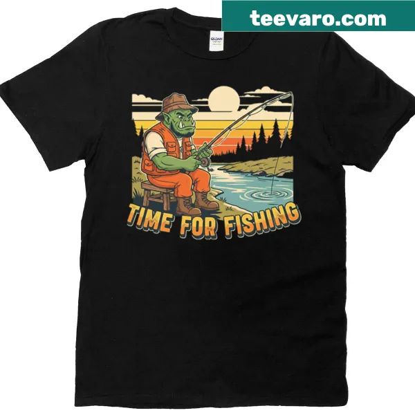 Whimsical T-shirt featuring a fishing orc illustration