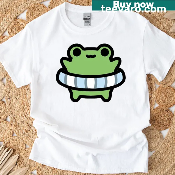 Playful T-shirt featuring a frog on a floatie, ready for summer.