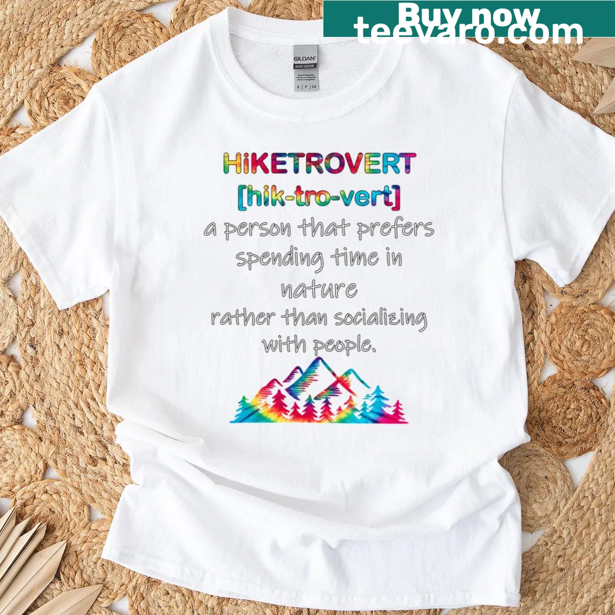Hiketrovert illustration celebrating introverted hikers — on a men's t-shirt