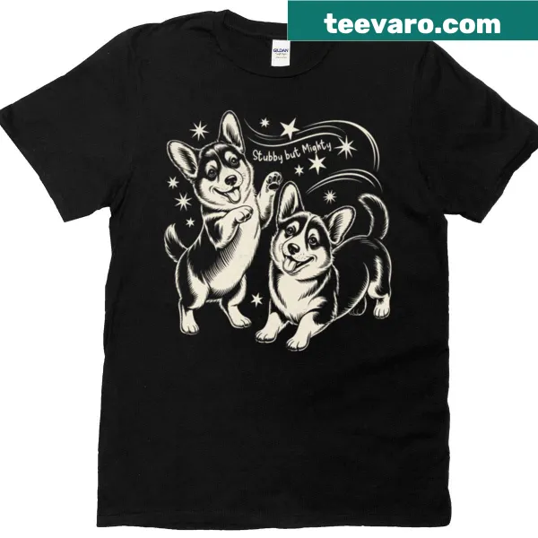 Vintage graphic t-shirt featuring funny corgis in a playful design