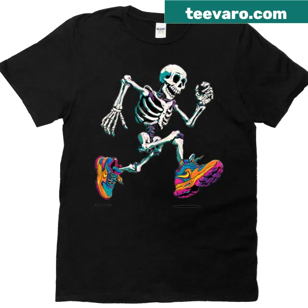 T-shirt with a funny dancing skeleton cartoon for Halloween
