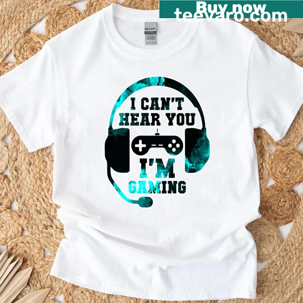 Playful headset icon graphic with gaming quote on a t-shirt