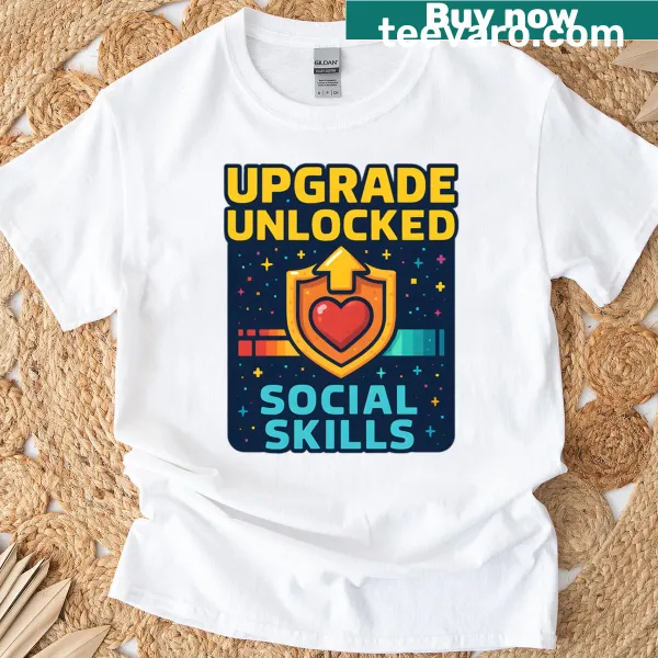 Oversized t-shirt with a funny gamer social skills upgrade design