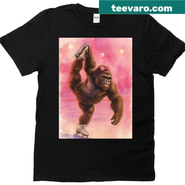 Cartoon gorilla ice skating graphic t-shirt