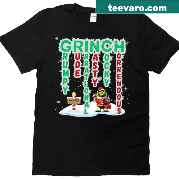 Funny Grinch acrostic design on Christmas T-shirt