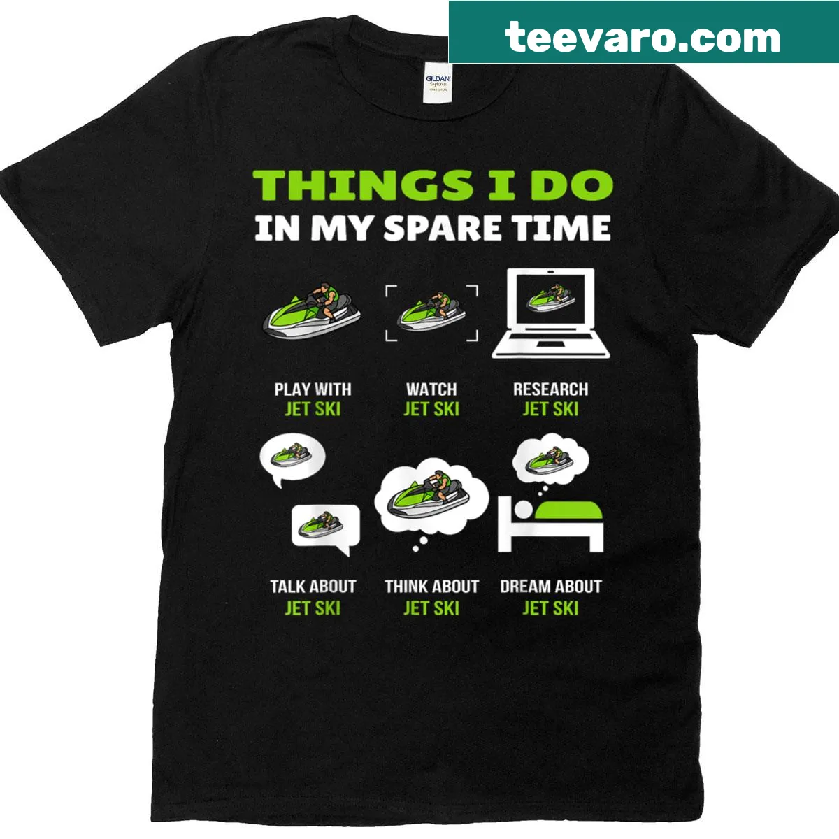 Humorous jet ski design for summer water sports — on a men's t-shirt
