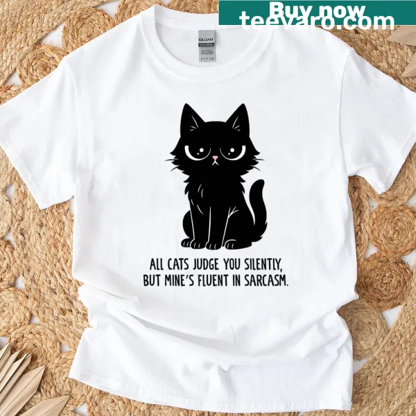 Oversized t-shirt with a funny black cat graphic and sarcastic text