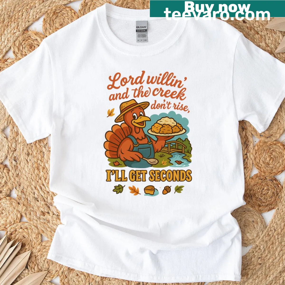 Southern-themed Thanksgiving t-shirt with humorous phrase about seconds — on a men's t-shirt