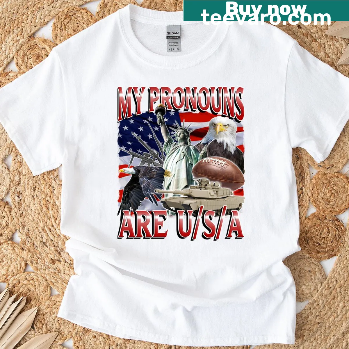 Patriotic T-shirt featuring a humorous Trump meme design — on a men's t-shirt