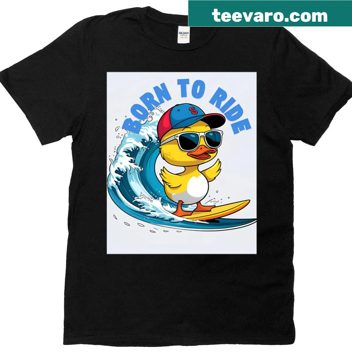 Humorous T-shirt featuring a skateboarding duck — on a men's t-shirt