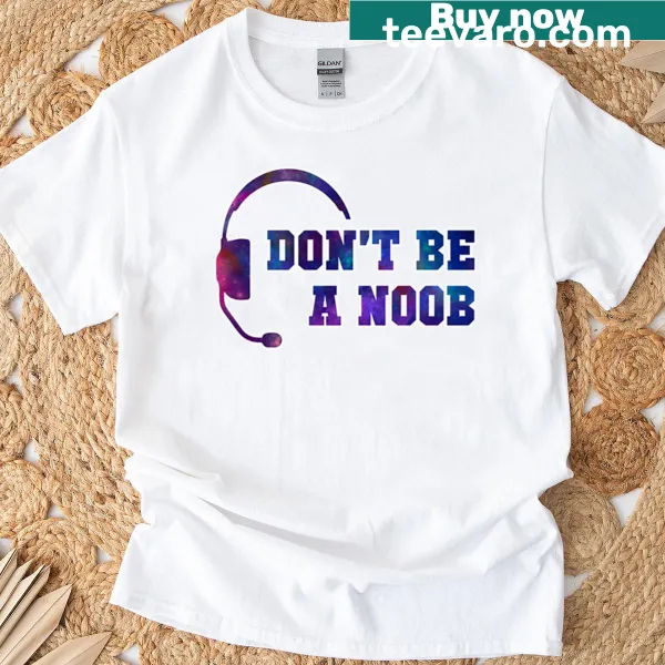 T-shirt with gaming headset icon and funny text about noobs