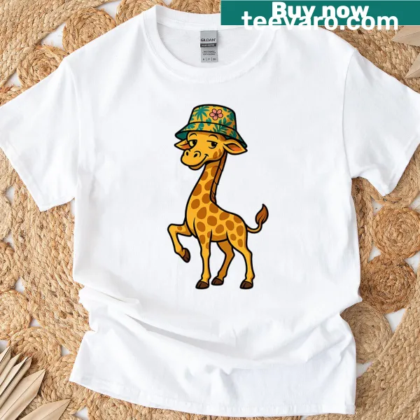 Playful giraffe illustration on a T-shirt