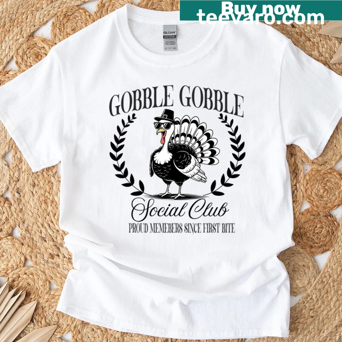 Cartoon turkey with sunglasses and a funny expression for Thanksgiving. — on a men's t-shirt