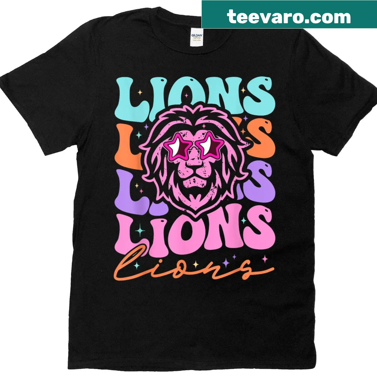 Vintage distressed T-shirt with Groovy Lions school spirit design — on a men's t-shirt