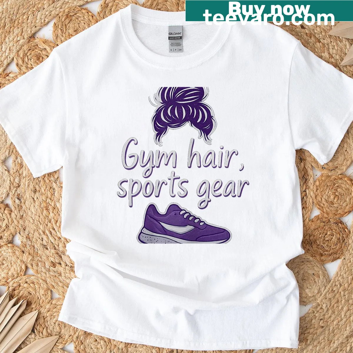 Funny gym-themed T-shirt with 'Gym Hair, Don’t Care' graphic — on a men's t-shirt