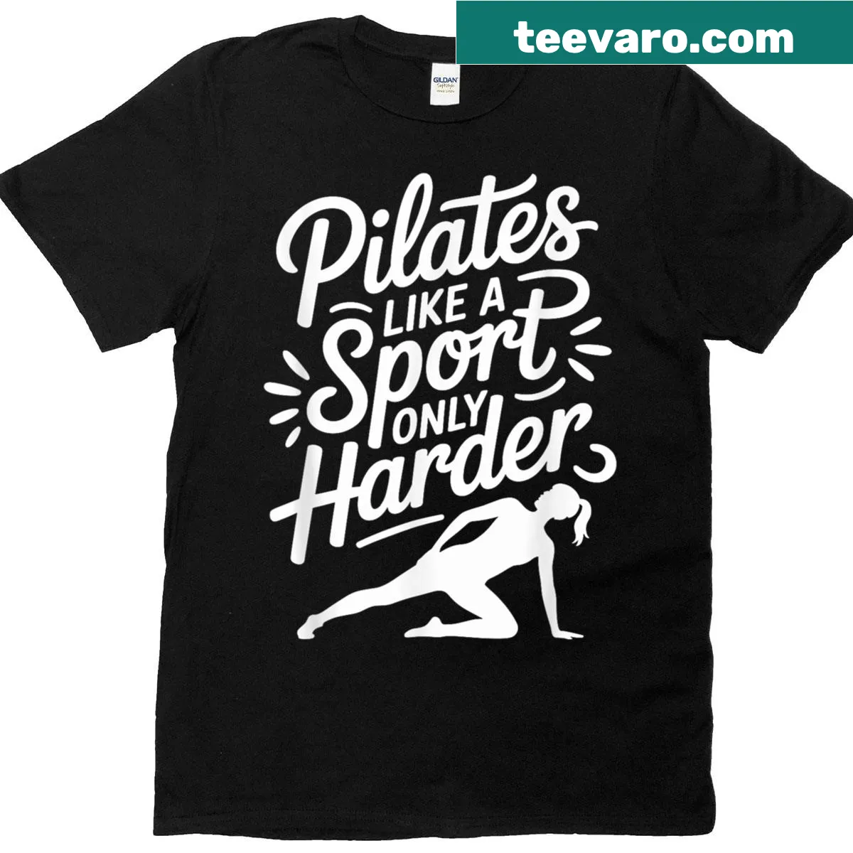 Fitness t-shirt with 'Pilates Like A Sport Only Harder' text — on a men's t-shirt