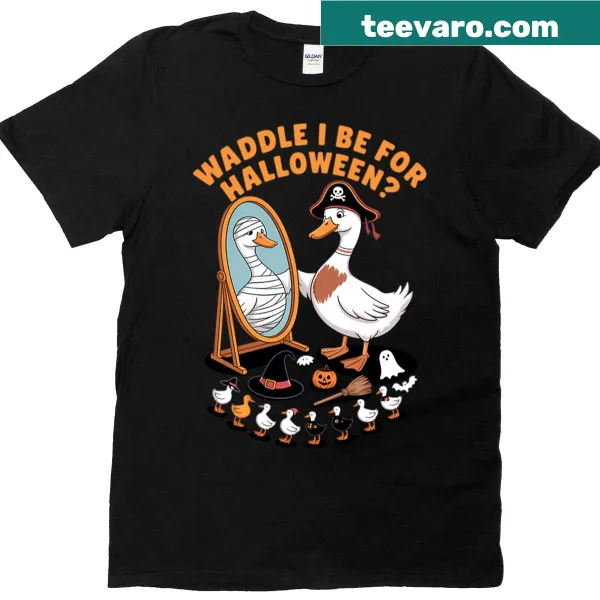 Funny Halloween Goose t-shirt featuring a waddling goose illustration