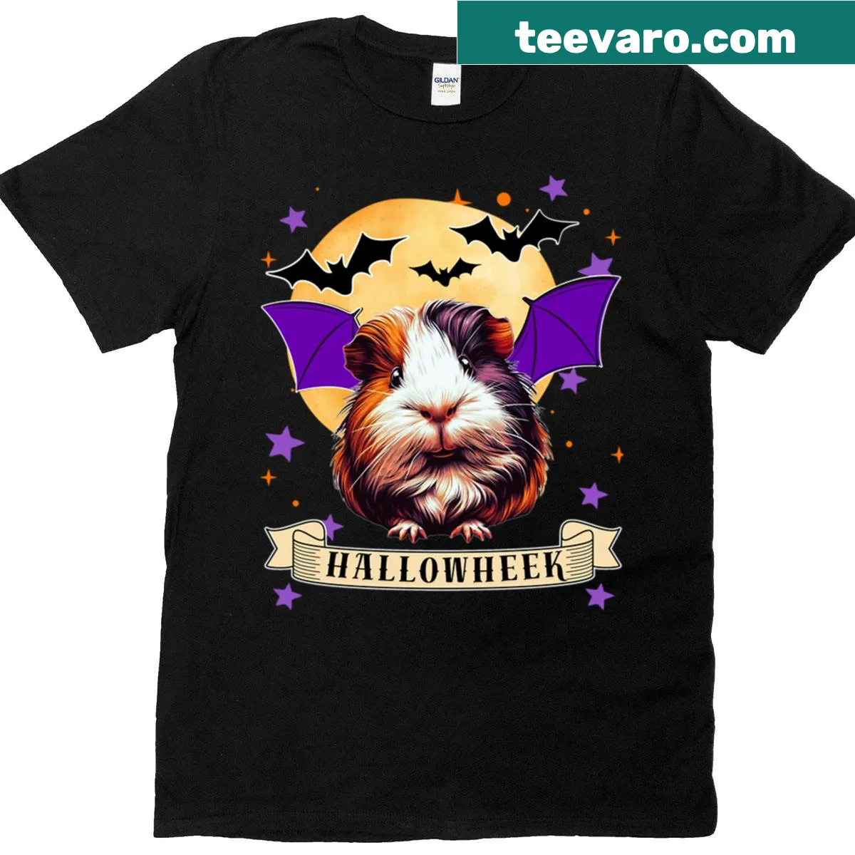 Cute guinea pigs dressed as bats graphic on T-shirt — on a men's t-shirt
