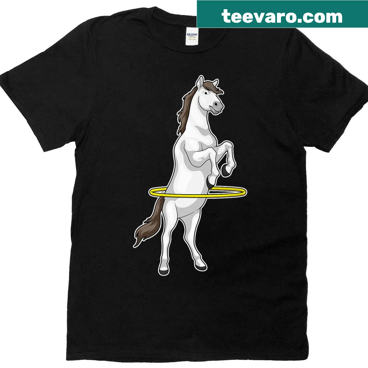 T-shirt showcasing a fitness theme with gymnastics and horses — on a men's t-shirt