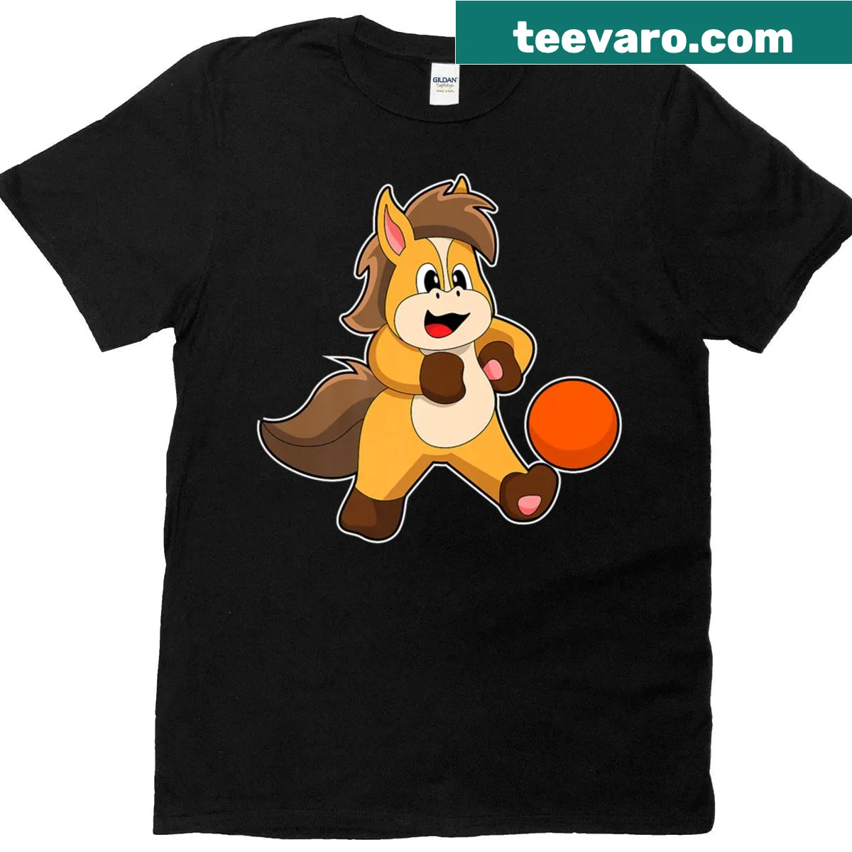 Illustrative t-shirt featuring a horse playing soccer for sports lovers — on a men's t-shirt